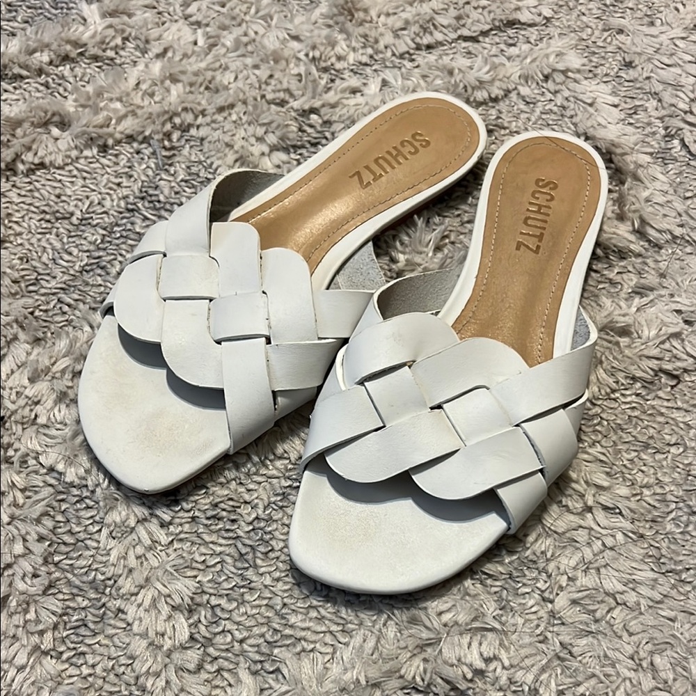 Schutz White Braided Sandals Elegant Slide